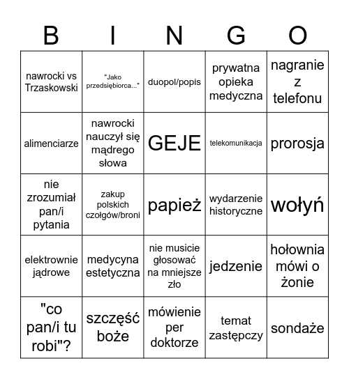 debatowe bingo 2025 Bingo Card