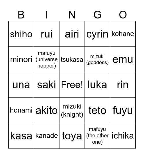 the nom nom victims Bingo Card