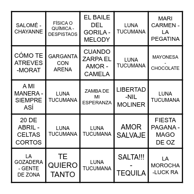 BINGO MUSICAL Bingo Card