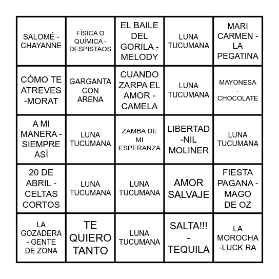 BINGO MUSICAL Bingo Card