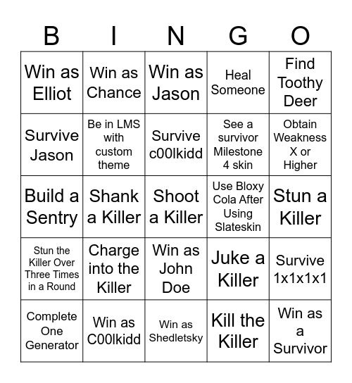 Forsaken Bingo Card