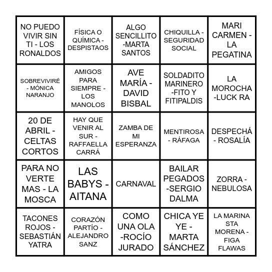 BINGO MUSICAL Bingo Card