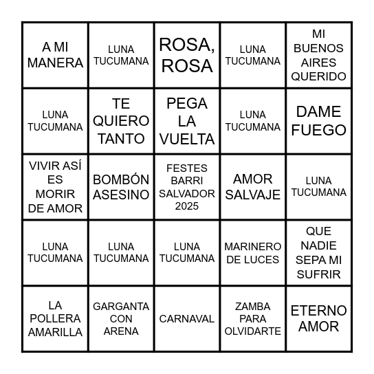 BINGO MUSICAL Bingo Card