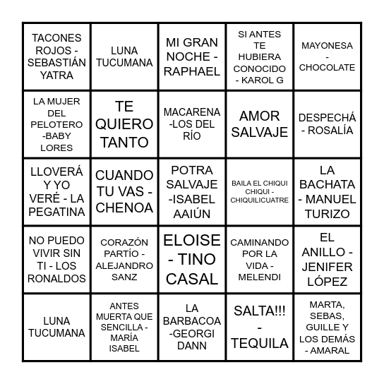 BINGO MUSICAL Bingo Card