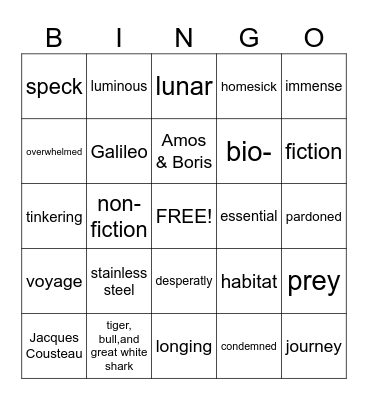 Language Arts Bingo Card