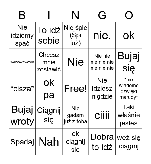 eepy pookie bingo Card