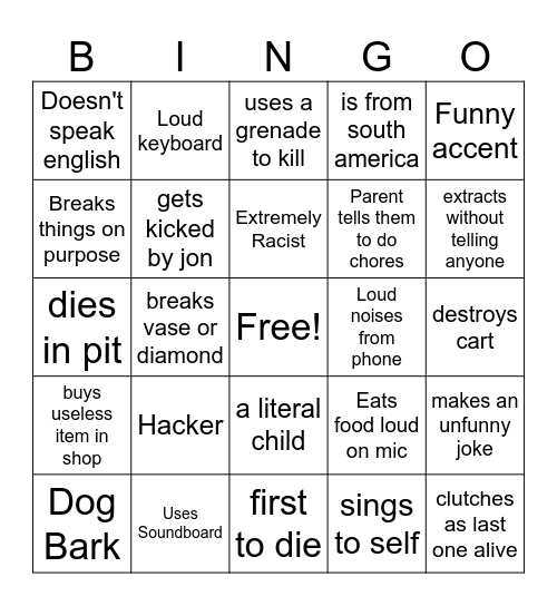 Rando Bingo Card