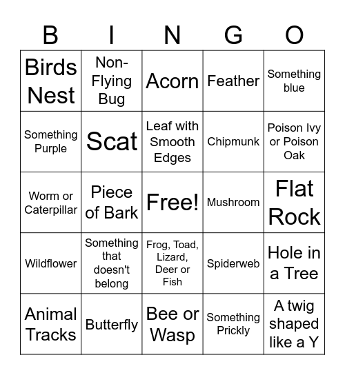 Hiking BINGO Card