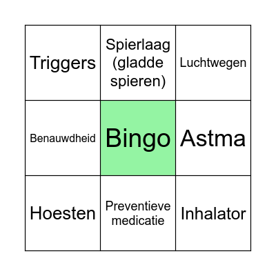 Astma Bingo Card
