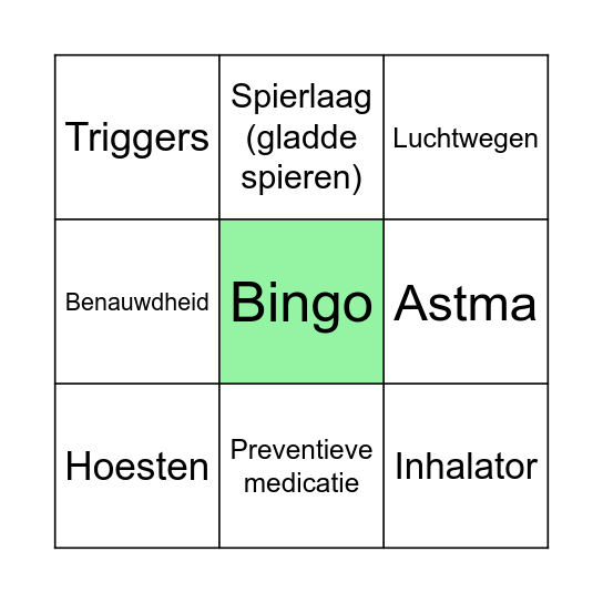 Astma Bingo Card