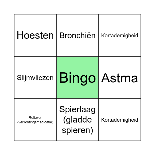 Astma Bingo Card