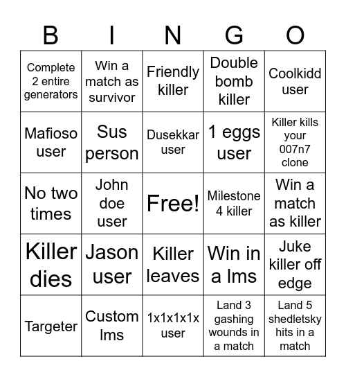 Forsaken bingo Card