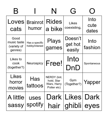 My Type Bingo Card