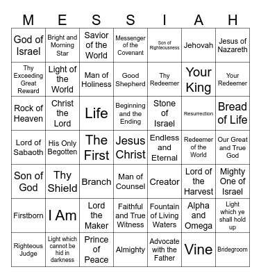 Names of Christ Bingo Card