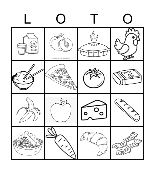 La nourriture Bingo Card