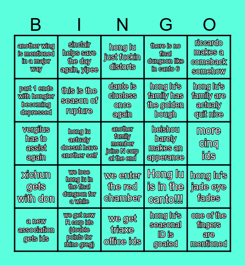 mini's season 6 bingo Card
