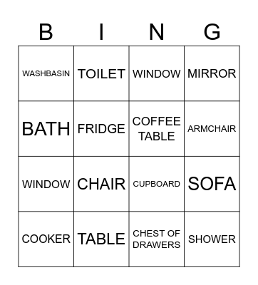 HOUSE AND FURNITURE Bingo Card