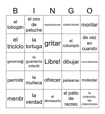 Bingo de Español Bingo Card