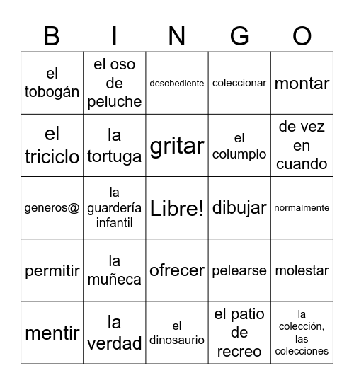 Bingo de Español Bingo Card