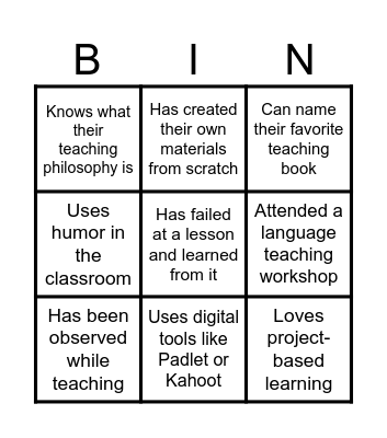 Educator Identity Bingo Card