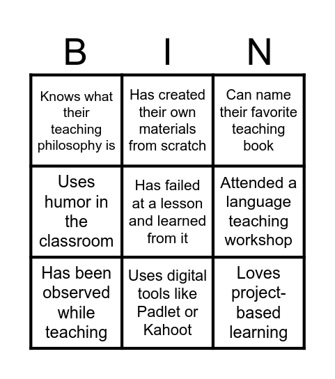Educator Identity Bingo Card
