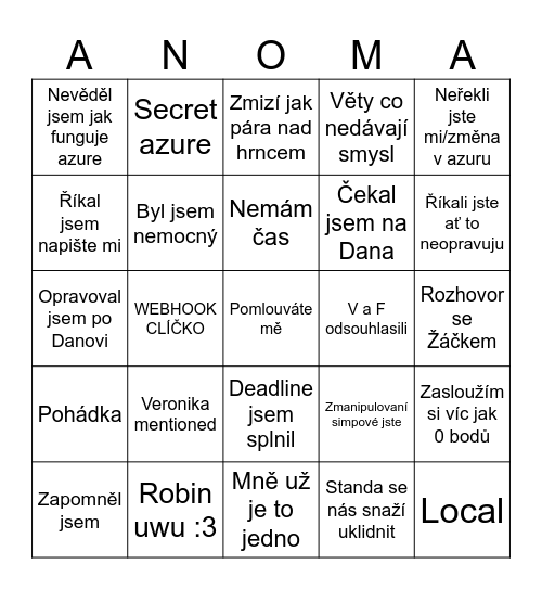 Má stana F? Bingo Card