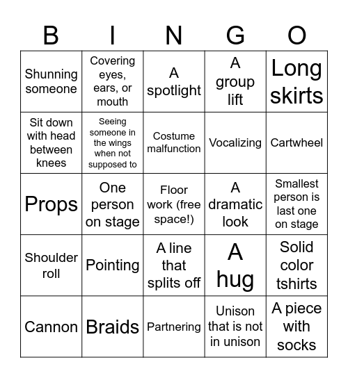 Kaleidoscope Spring Concert 2025 Bingo Card