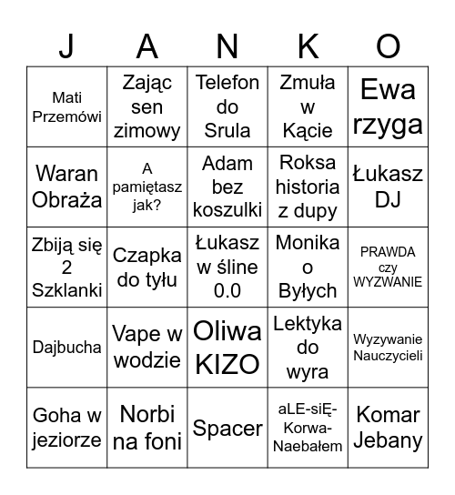 JANKOWO Bingo Card