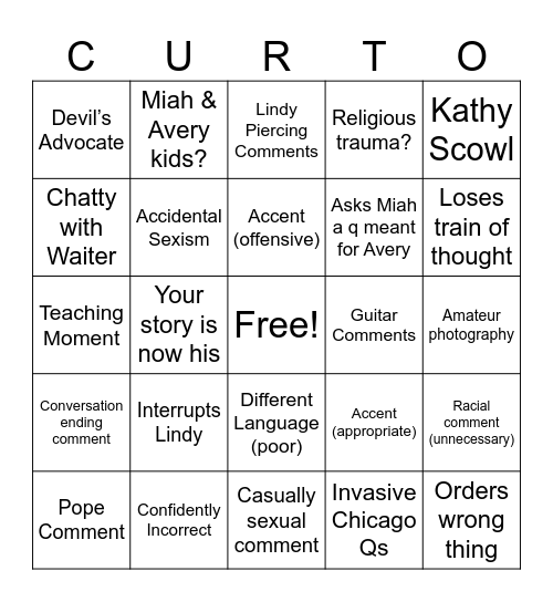 Curto Bingis Bingo Card