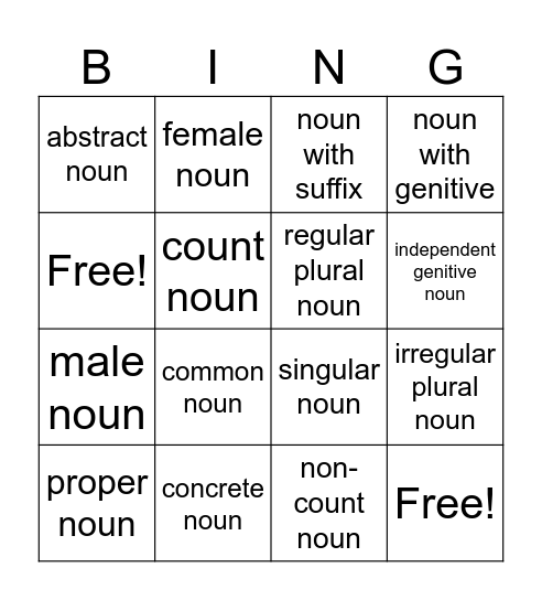 NOUNS Bingo Card