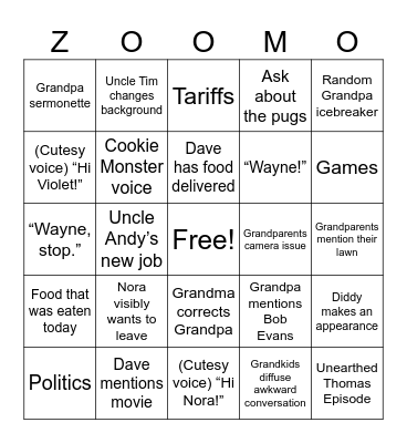 Boostrom Bingo Card