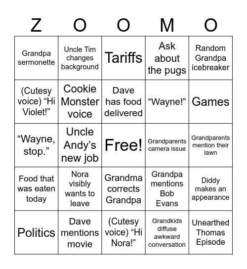 Boostrom Bingo Card