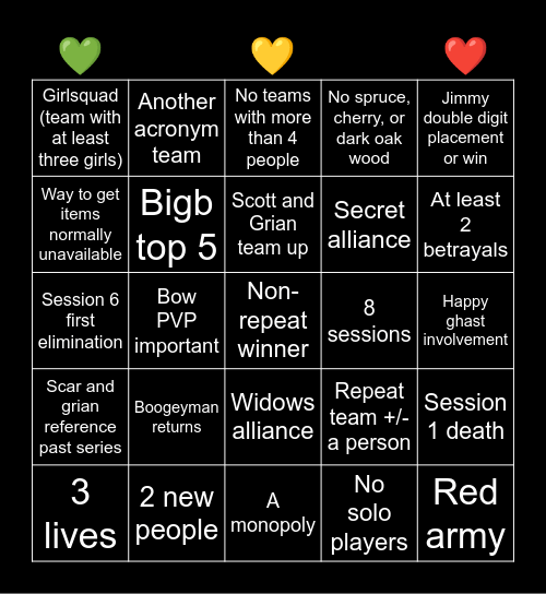 Life Series Bingo Card