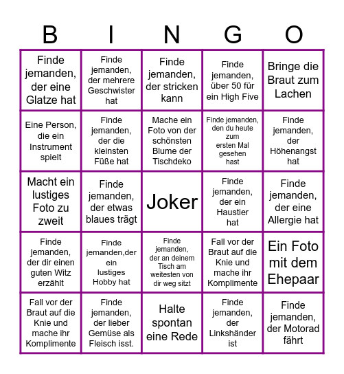 Hochzeits BINGO Card
