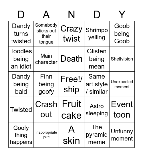 Dandy's world compilation Bingo Card