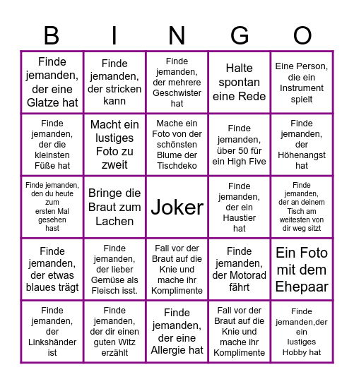 Hochzeits BINGO Card