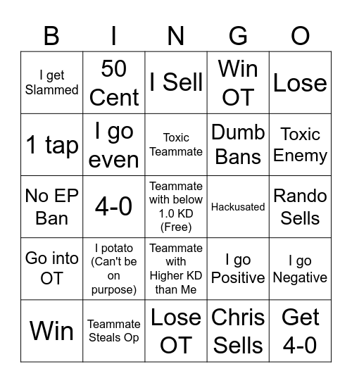 R6 Bingo Card