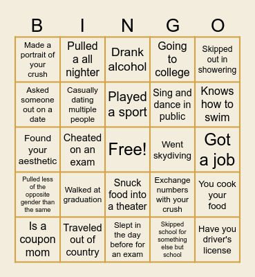 What have you done by HS Graduation Bingo Card