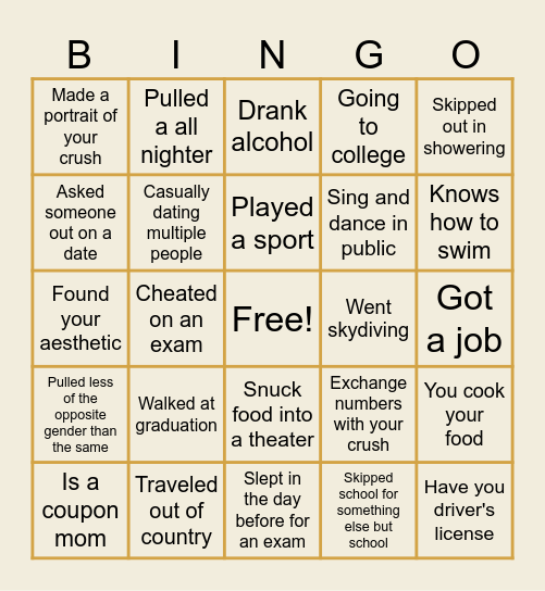 What have you done by HS Graduation Bingo Card
