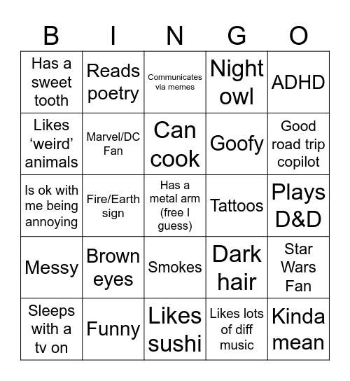 Are you my type? Bingo Card