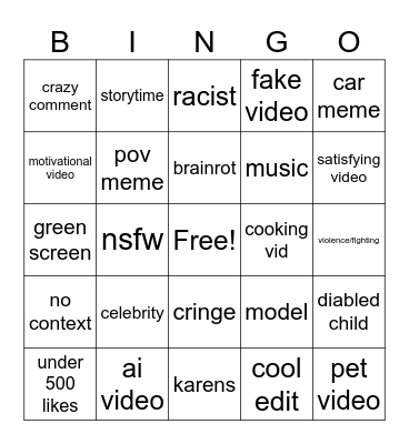 instagram reels bingo Card