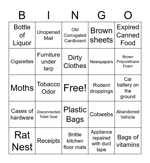Hoarder Bingo Card