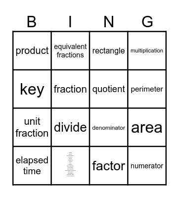 Math Vocabulary Bingo! Bingo Card