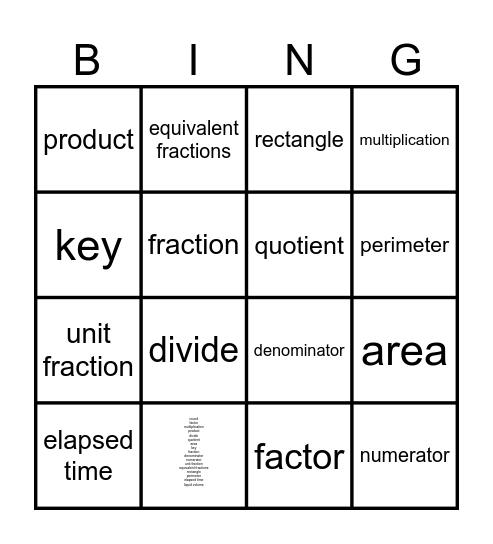 Math Vocabulary Bingo! Bingo Card