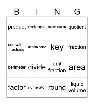 Math Vocabulary Bingo Card