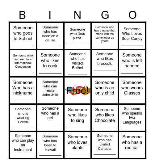 Find Someone Who..... & put name on line. Bingo Card