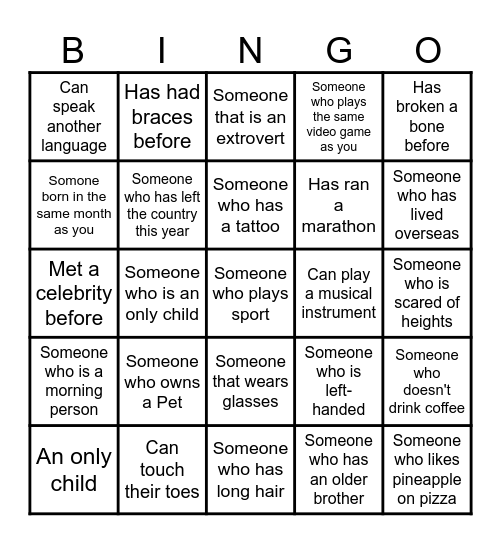 Human Bingo Card