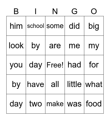 Heart Word Bingo Card