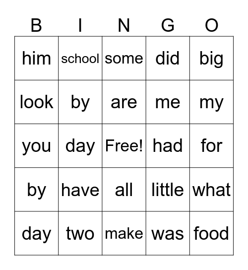 Heart Word Bingo Card