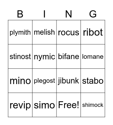 Open Syllables Bingo Card